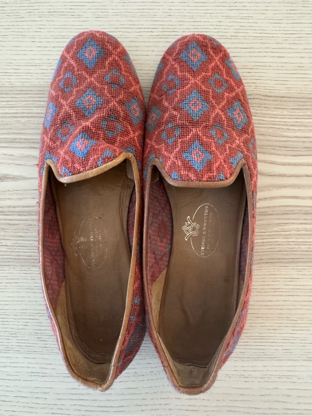 Stubbs and Wooten Red and Blue Patterned Slip-On Flats, 9.5 - Picture 2 of 13
